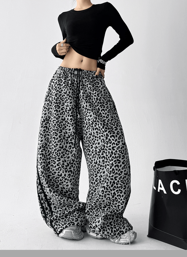 Leopard Print Wide‑Leg Track Pants - COPPING THREADS - CT Select Hover Image