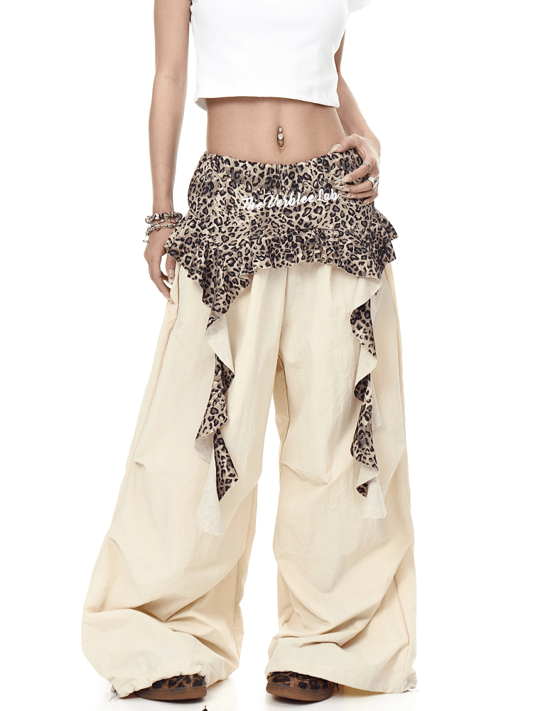 Leopard Ruffle Layered Parachute Pants - COPPING THREADS - CT Select