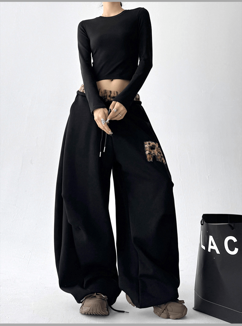 Leopard‑Trim Baggy Wide‑Leg Sweatpants - COPPING THREADS - CT Select