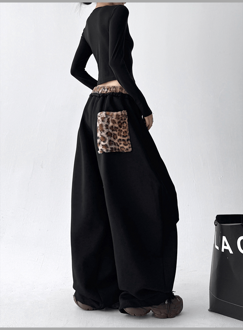 Leopard‑Trim Baggy Wide‑Leg Sweatpants - COPPING THREADS - CT Select