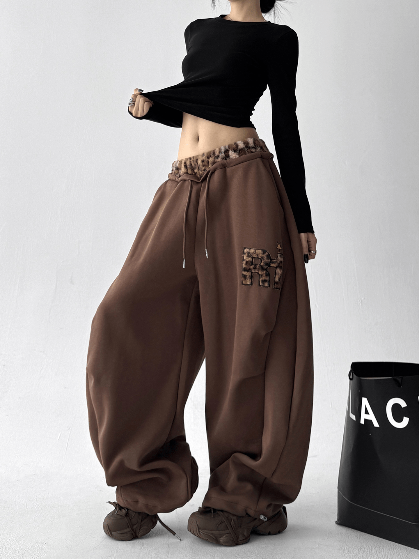 Leopard‑Trim Baggy Wide‑Leg Sweatpants - COPPING THREADS - CT Select