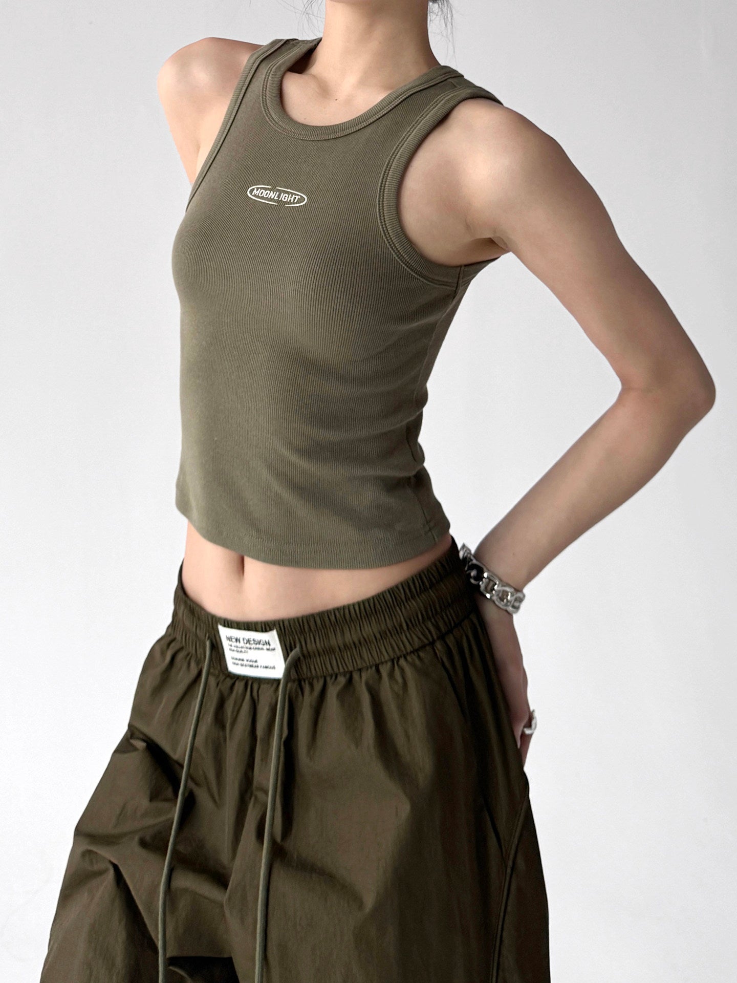 Letter-Detail Fitted Tank Top - CT6657 서브 이미지