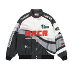Letter Embroidered Color - Blocked Moto Racing Jacket - COPPING THREADS - Harsh and Cruel