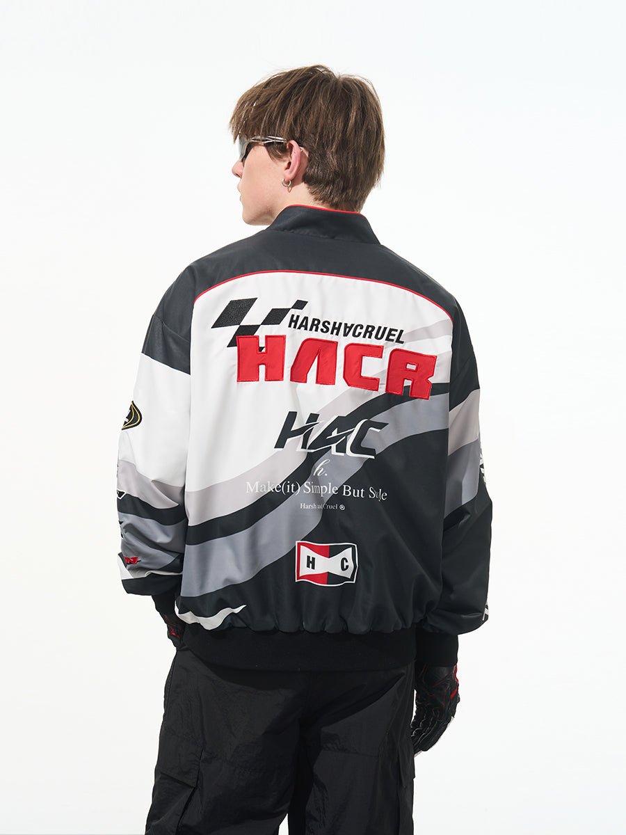 Letter Embroidered Color - Blocked Moto Racing Jacket - COPPING THREADS - Harsh and Cruel