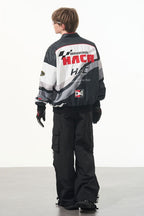 Letter Embroidered Color - Blocked Moto Racing Jacket - COPPING THREADS - Harsh and Cruel
