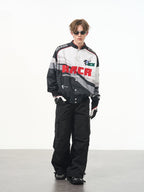 Letter Embroidered Color - Blocked Moto Racing Jacket - COPPING THREADS - Harsh and Cruel
