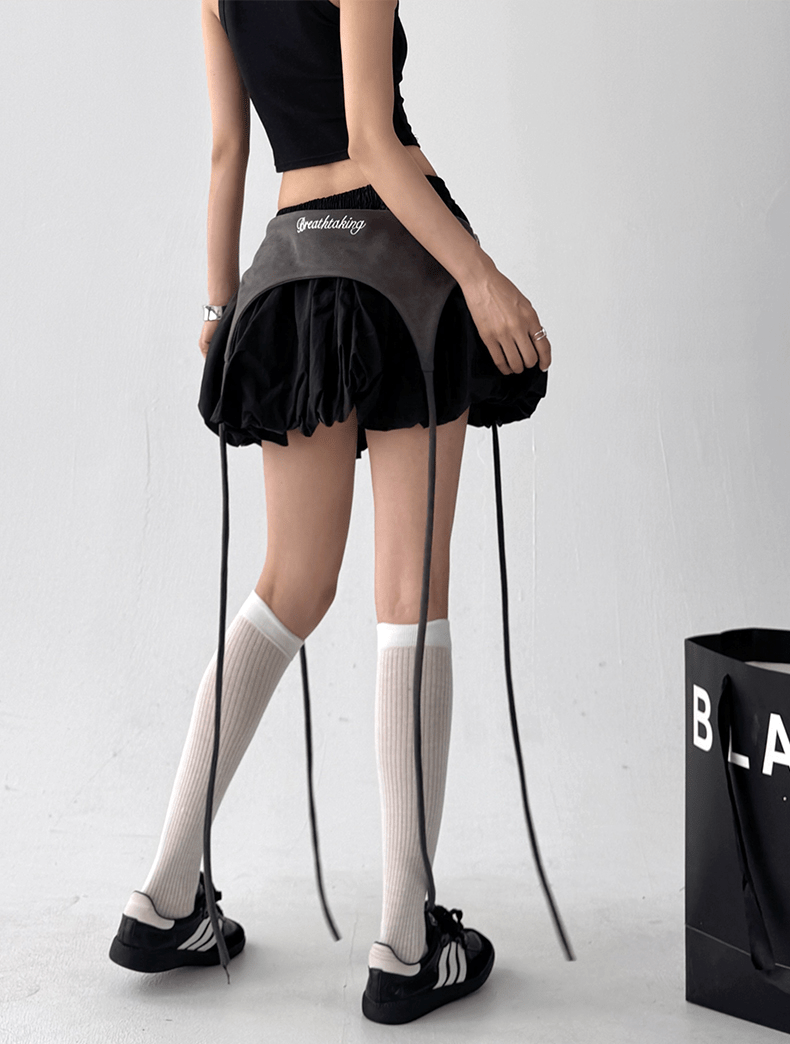 Letter Embroidered Layered Puff Mini Skirt - COPPING THREADS - CT Select