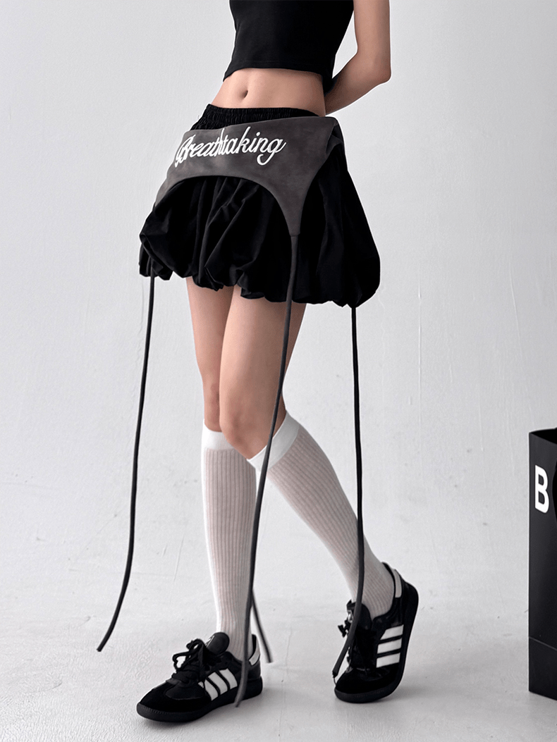 Letter Embroidered Layered Puff Mini Skirt - COPPING THREADS - CT Select