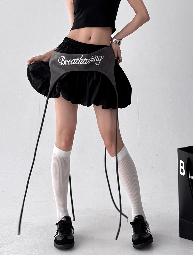 Letter Embroidered Layered Puff Mini Skirt - COPPING THREADS - CT Select