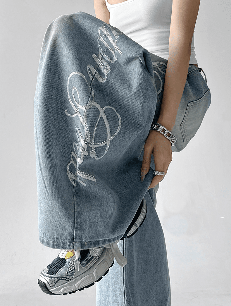Letter Graffiti Script Wide - leg Jeans - COPPING THREADS - CT Select