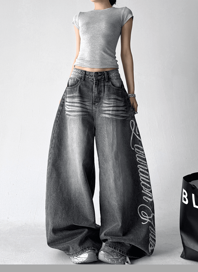 Letter Graffiti Script Wide - leg Jeans - COPPING THREADS - CT Select