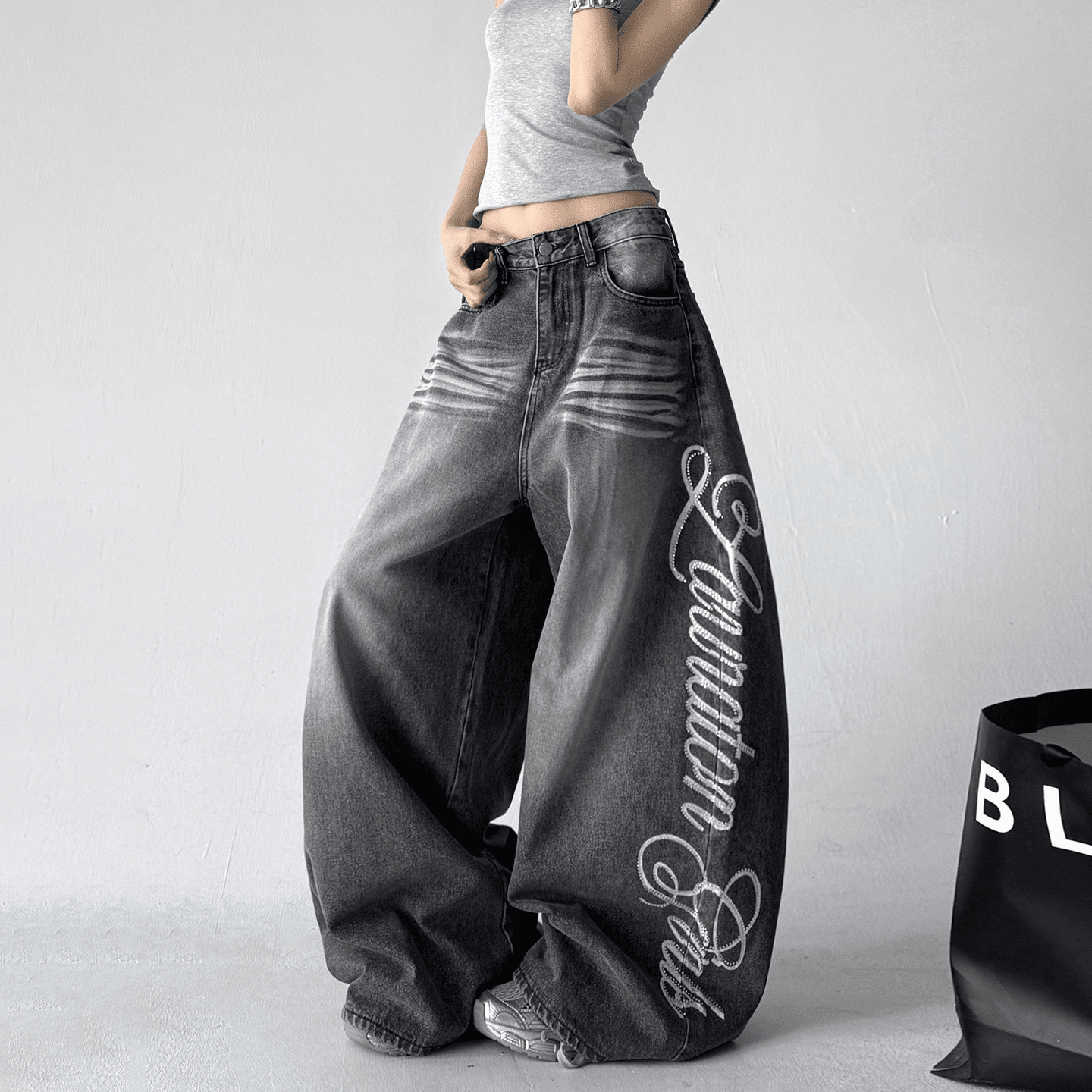 Letter Graffiti Script Wide - leg Jeans - COPPING THREADS - CT Select