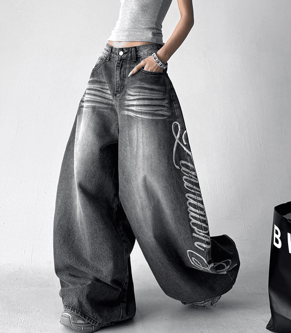 Letter Graffiti Script Wide - leg Jeans - COPPING THREADS - CT Select