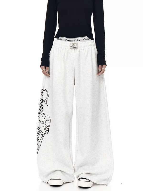 Letter Graphics Wide‑leg Sweatpants - COPPING THREADS - CT Select