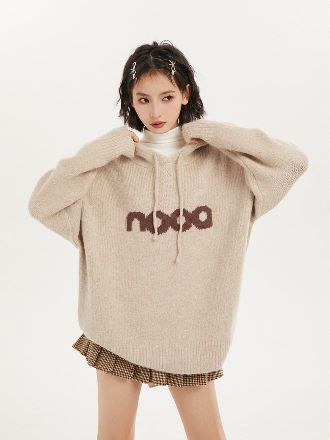 Letter Knitted Hoodie Sweater Main Image