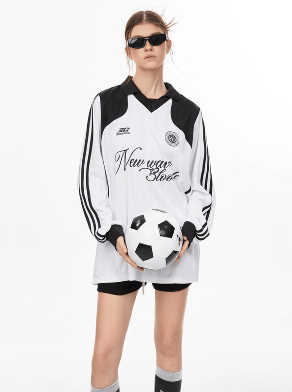 Letter Print Color - Block V - Neck Sports Sweatshirt - COPPING THREADS - CHICISLAND