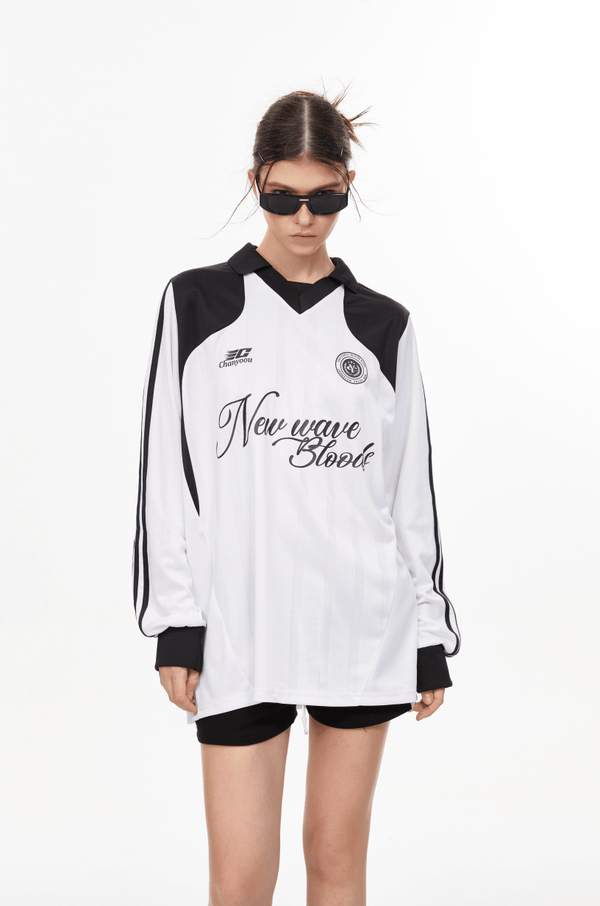 Letter Print Color - Block V - Neck Sports Sweatshirt - COPPING THREADS - CHICISLAND
