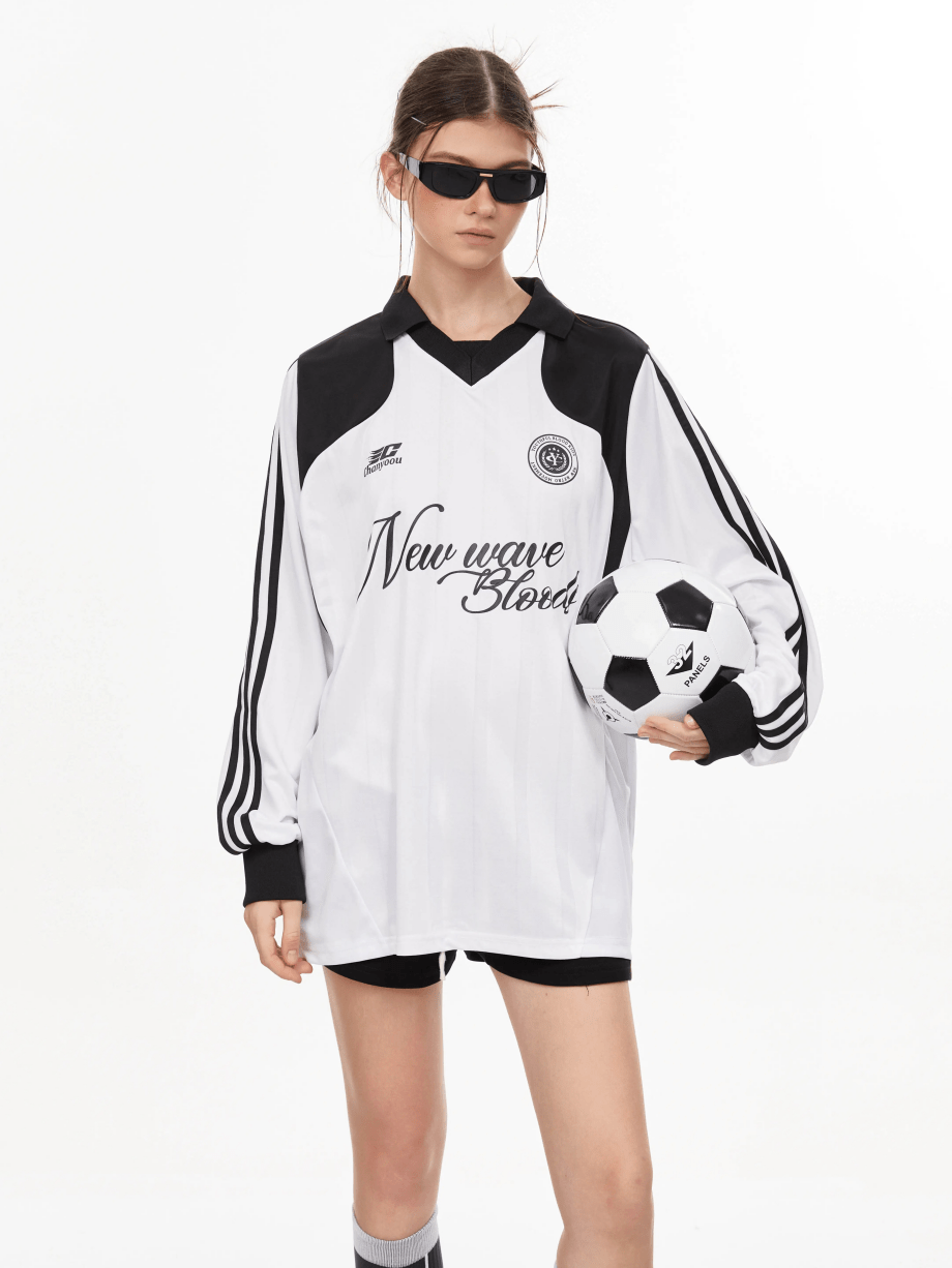 Letter Print Color - Block V - Neck Sports Sweatshirt - COPPING THREADS - CHICISLAND