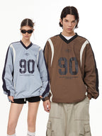 Letter Print Colorblock V - Neck Drawstring Sweatshirt - COPPING THREADS - CHICISLAND