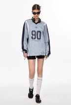 Letter Print Colorblock V - Neck Drawstring Sweatshirt - COPPING THREADS - CHICISLAND