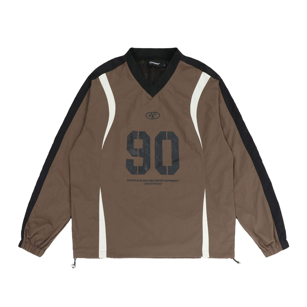 Letter Print Colorblock V - Neck Drawstring Sweatshirt - COPPING THREADS - CHICISLAND