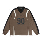 Letter Print Colorblock V - Neck Drawstring Sweatshirt - COPPING THREADS - CHICISLAND