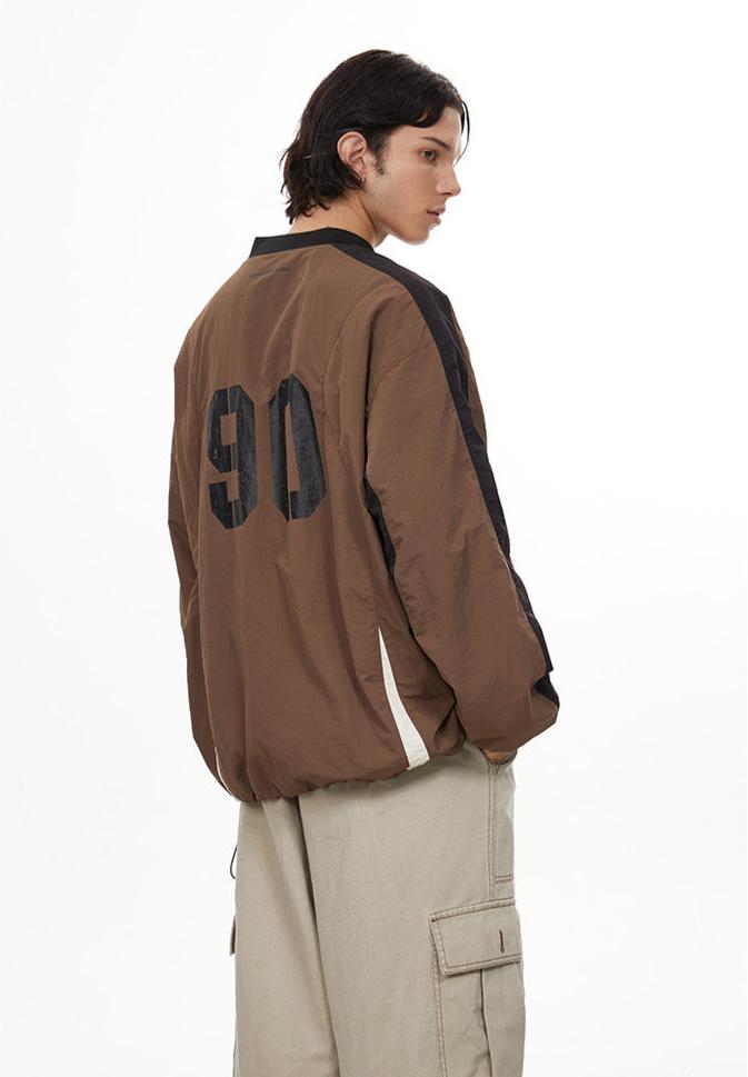 Letter Print Colorblock V - Neck Drawstring Sweatshirt - COPPING THREADS - CHICISLAND