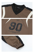 Letter Print Colorblock V - Neck Drawstring Sweatshirt - COPPING THREADS - CHICISLAND