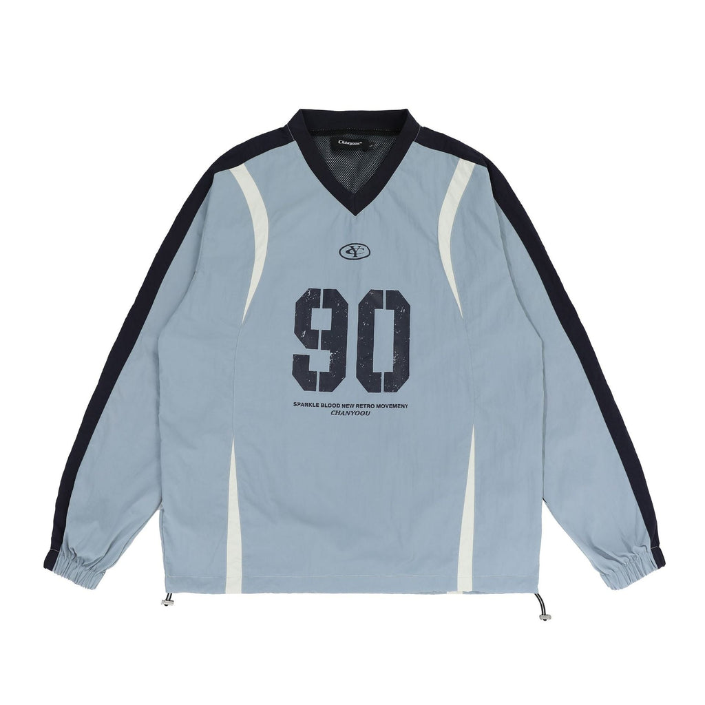 Letter Print Colorblock V - Neck Drawstring Sweatshirt - COPPING THREADS - CHICISLAND