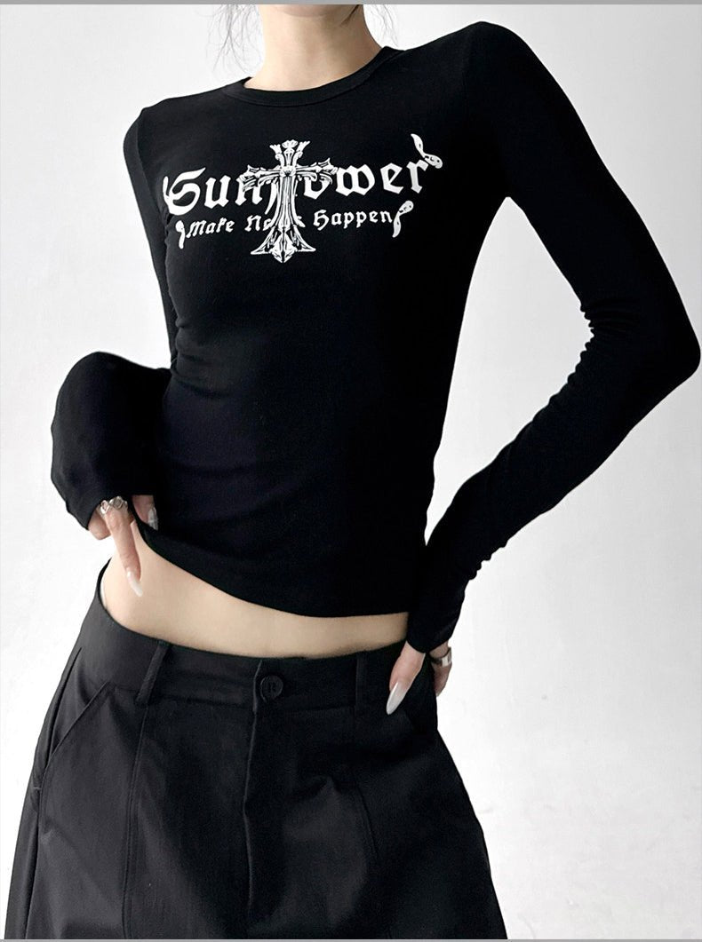 Letter Print Fitted Long-Sleeve Top - CT5158 - COPPING THREADS - CT ORIGINALS Main image