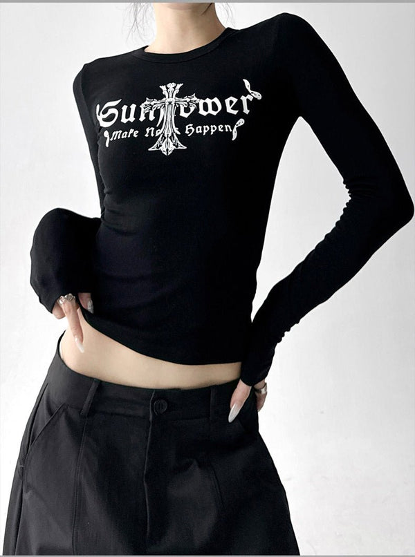 Letter Print Fitted Long-Sleeve Top - CT5158 - COPPING THREADS - CT ORIGINALS