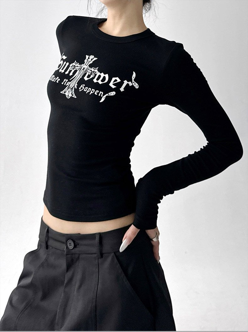 Letter Print Fitted Long-Sleeve Top - CT5158 - COPPING THREADS - CT ORIGINALS
