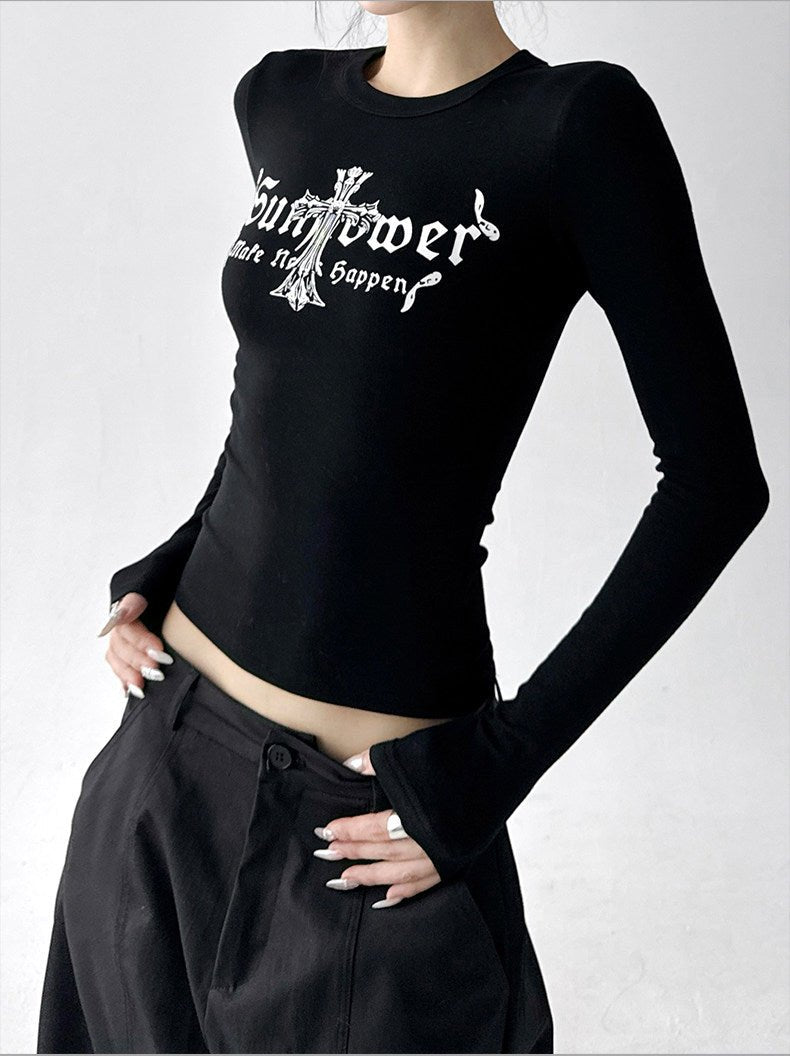 Letter Print Fitted Long-Sleeve Top - CT5158 - COPPING THREADS - CT ORIGINALS