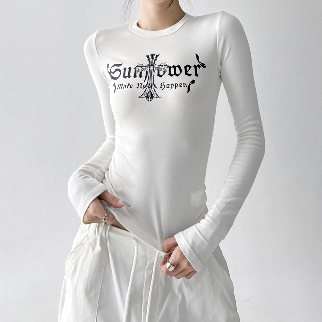 Letter Print Fitted Long-Sleeve Top - CT5158 - COPPING THREADS - CT ORIGINALS