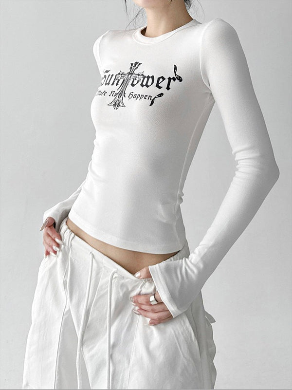 Letter Print Fitted Long-Sleeve Top - CT5158 - COPPING THREADS - CT ORIGINALS