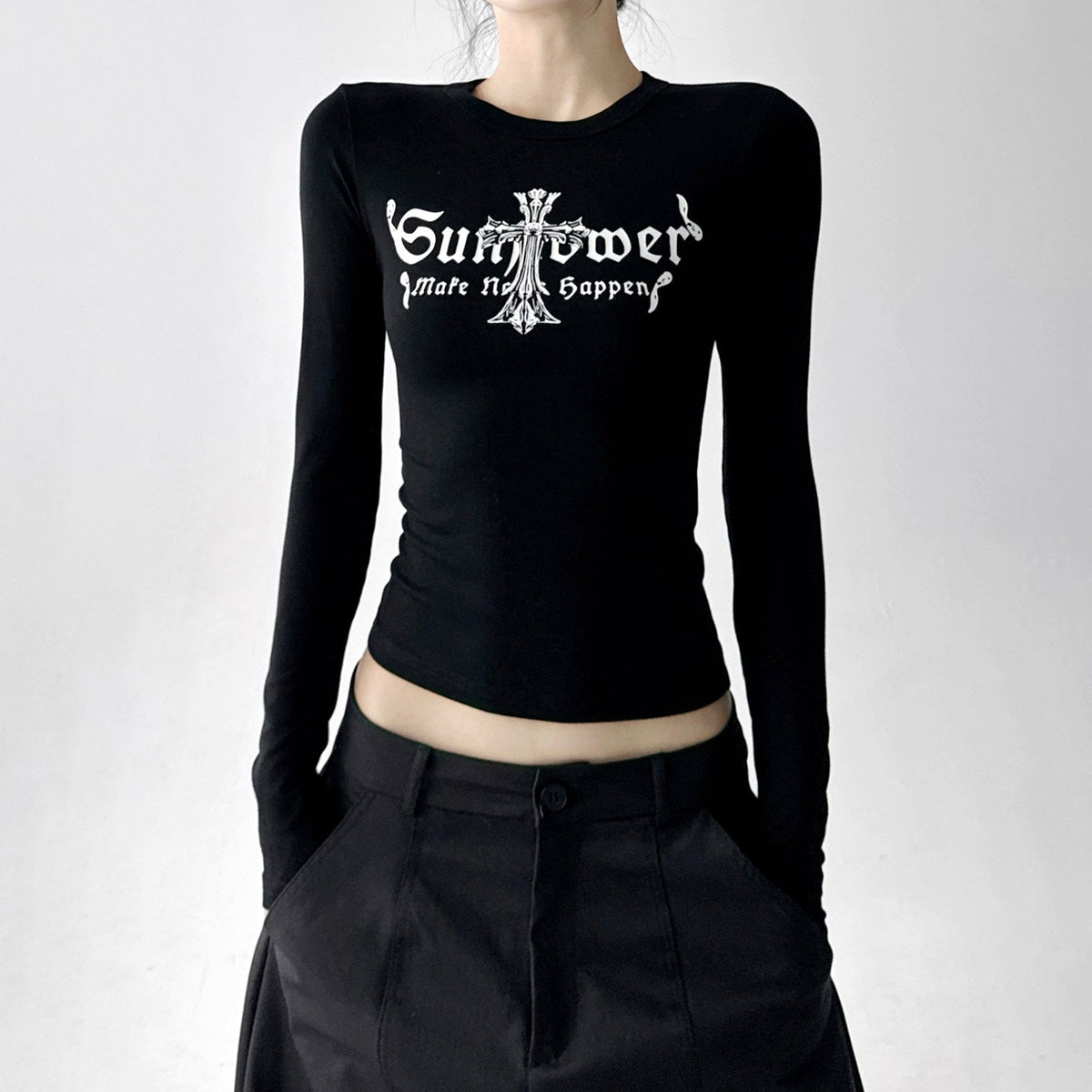 Letter Print Fitted Long-Sleeve Top - CT5158 - COPPING THREADS - CT ORIGINALS