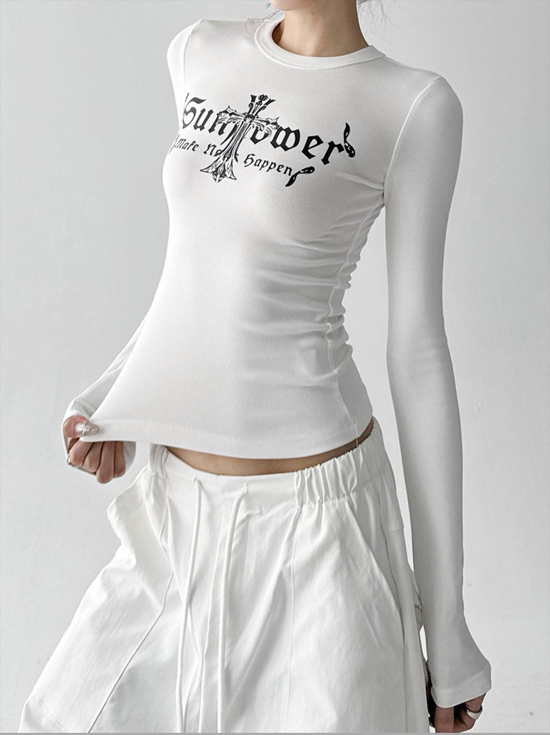 Letter Print Fitted Long-Sleeve Top - CT5158 - COPPING THREADS - CT ORIGINALS