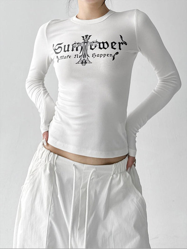 Letter Print Fitted Long-Sleeve Top - CT5158 - COPPING THREADS - CT ORIGINALS