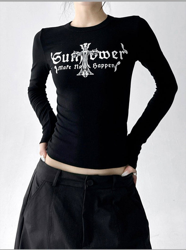Letter Print Fitted Long-Sleeve Top - CT5158 - COPPING THREADS - CT ORIGINALS
