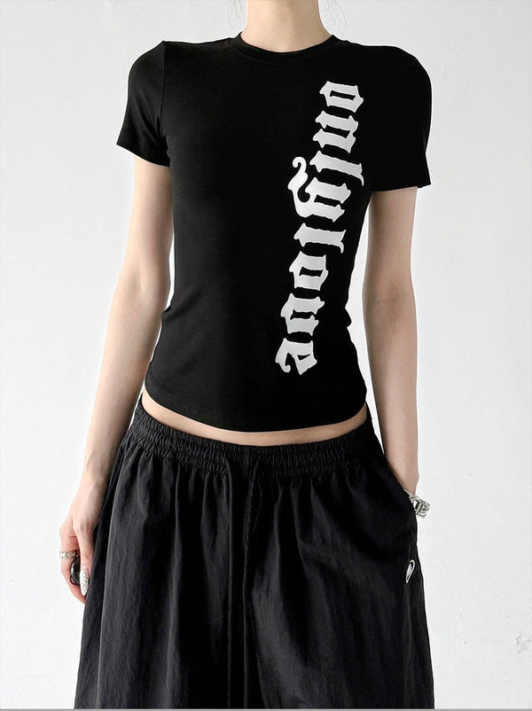Letter Print Fitted T-Shirt - CT6677 - COPPING THREADS - CT ORIGINALS