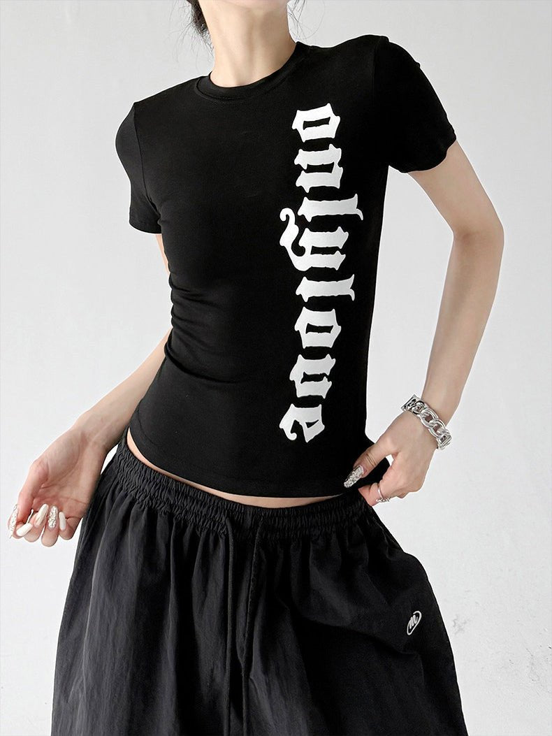 Letter Print Fitted T-Shirt - CT6677 - COPPING THREADS - CT ORIGINALS