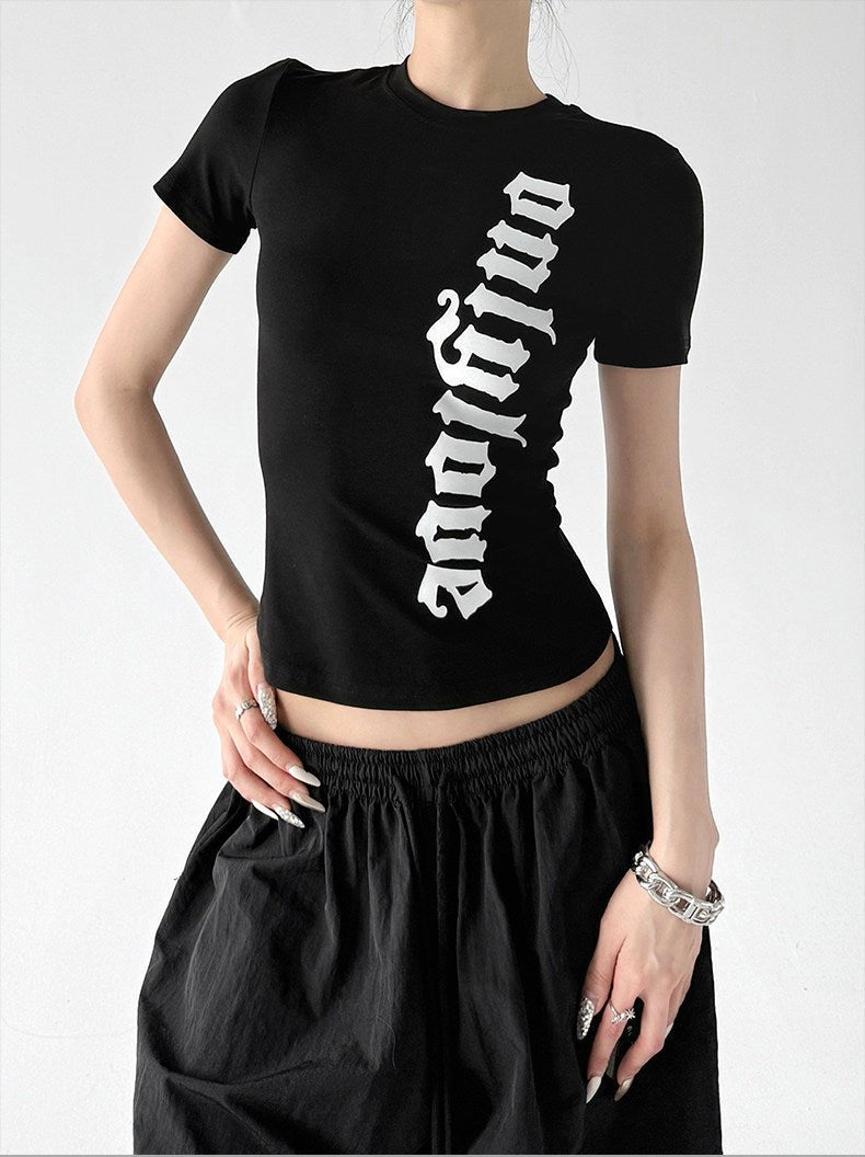 Letter Print Fitted T-Shirt - CT6677 - COPPING THREADS - CT ORIGINALS