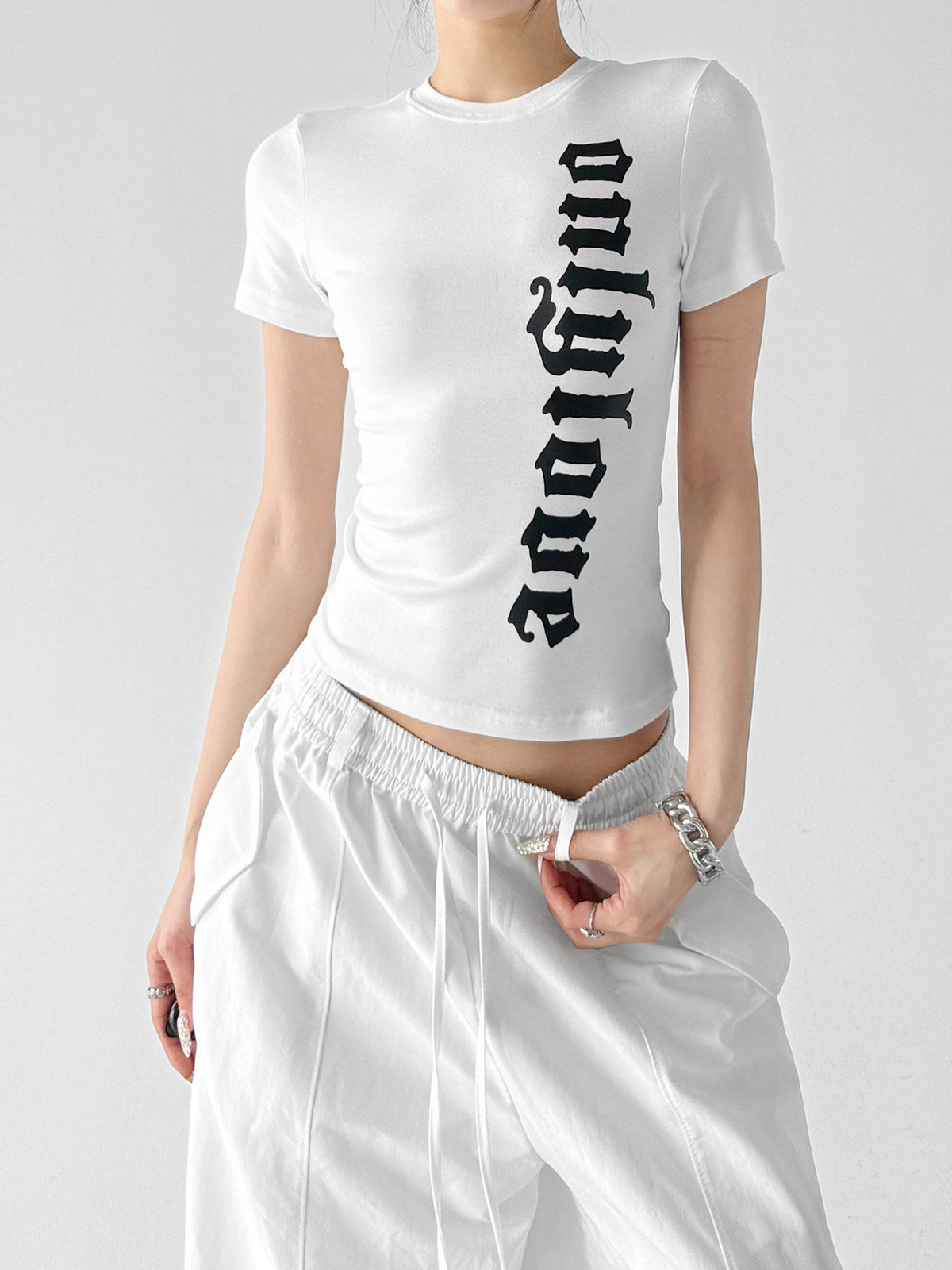 Letter Print Fitted T-Shirt - CT6677 - COPPING THREADS - CT ORIGINALS