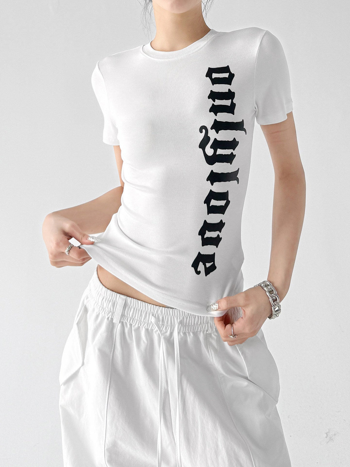 Letter Print Fitted T-Shirt - CT6677 - COPPING THREADS - CT ORIGINALS