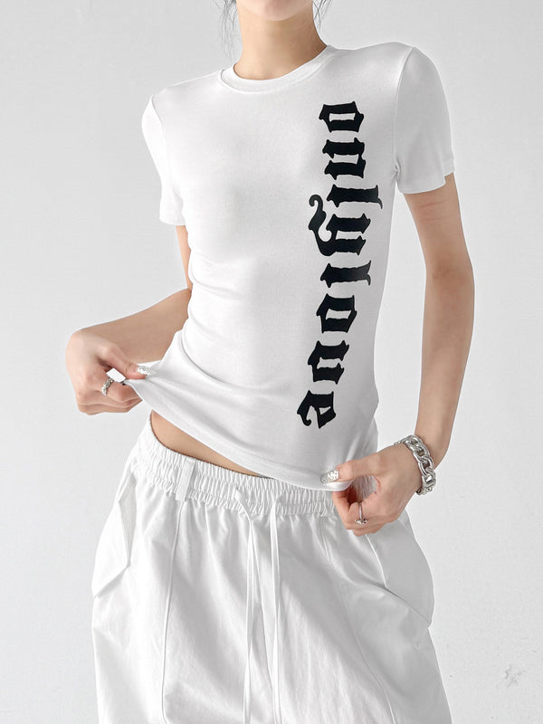 Letter Print Fitted T-Shirt - CT6677 - COPPING THREADS - CT ORIGINALS