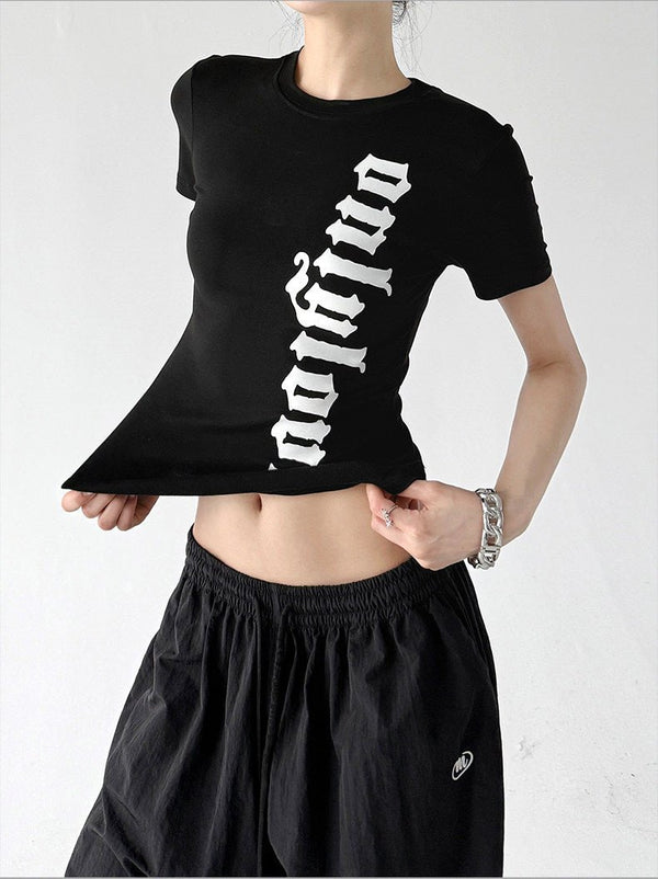 Letter Print Fitted T-Shirt - CT6677 - COPPING THREADS - CT ORIGINALS