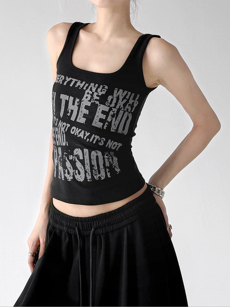Letter Print Fitted Tank Top - CT66151 - COPPING THREADS - CT ORIGINALS