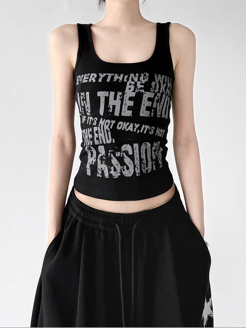 Letter Print Fitted Tank Top - CT66151 - COPPING THREADS - CT ORIGINALS