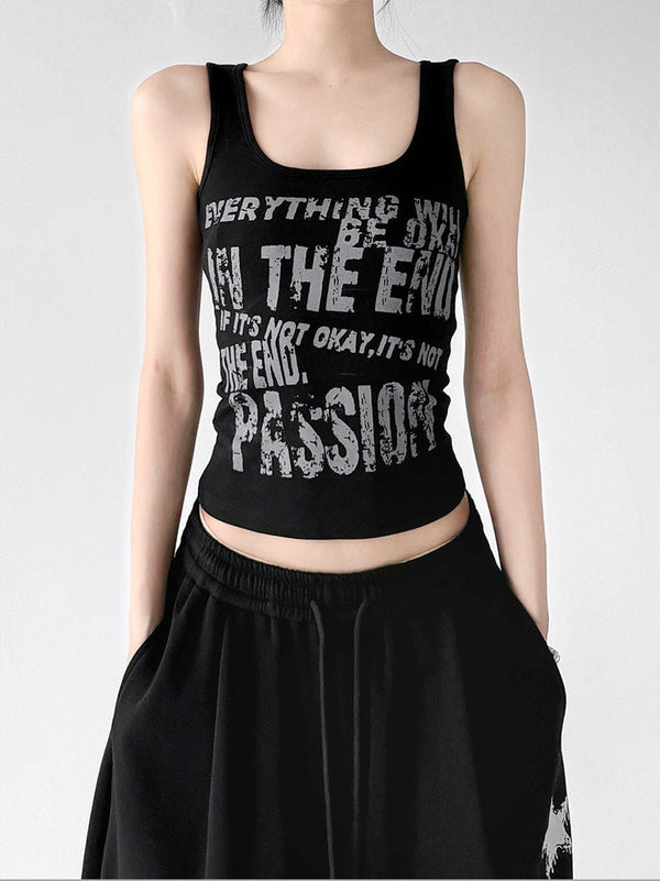 Letter Print Fitted Tank Top - CT66151 - COPPING THREADS - CT ORIGINALS