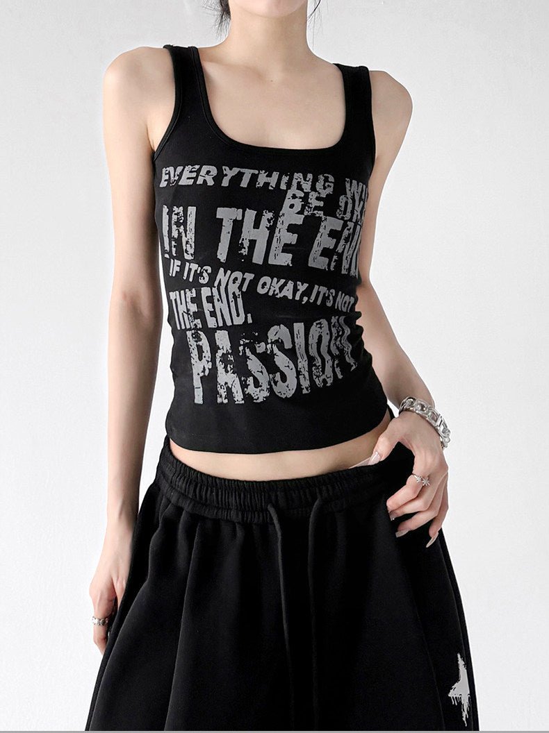 Letter Print Fitted Tank Top - CT66151 - COPPING THREADS - CT ORIGINALS
